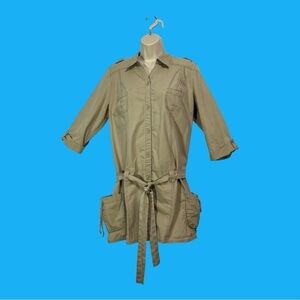 Mission Khaki Safari Dress Button Down with Belt Military Button Tabs Mini XXL